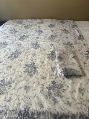 2 Cortinas Florales De Colección Laura Ashley Sophia Azul Transparente Blanco Cottagecore Chic Foto 1 de 4