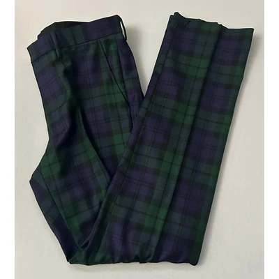 J.Crew Mens 32×33 Black Watch Plaid Wool Laine Blend Flat Front Dress Pants - Image 1 of 4