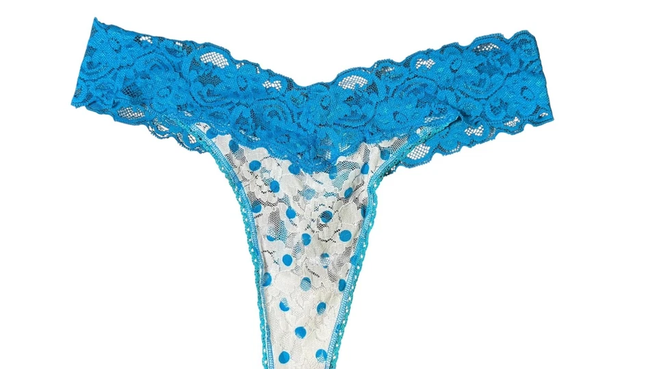 Tanga Morgan Taylor íntimates para mujer pequeña mediana azul encaje lunares lencería Foto 1 de 3