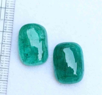 24.00 Ct Natural Cabochon Loose Cushion Cut Green Emerald Gemstone Pair - Image 1 of 4