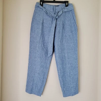 Lauren Ralph Lauren Women Sz 6 Linen Pants With Tie Belt BLUE Trousers Beachy  - Image 1 of 4