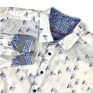 ROBERT GRAHAM Mens Long Sleeve Button Shirt XL Tall Geometric Print Flip Cuff - Picture 1 of 17