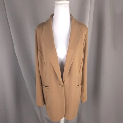 Chaqueta Blazer Susan Graver Mujer Grande Camel Tejido Líquido Chaqueta Cómoda Foto 1 de 4
