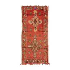 Moroccan Handmade Vintage Rug 3'2''x7'  Berber Geometric  Red Wool Carpet
