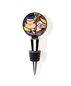 ROMERO BRITTO ROUND DOUBLE-SIDED BOTTLE STOPPER : LOVE * NEW *