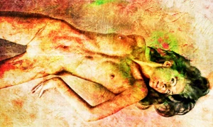 POSTER XXL POPART FRAU AM BODEN EROTIK GRAFFITI ABSTRAKT SEXY POSTER 150x90 - Bild 1 von 3