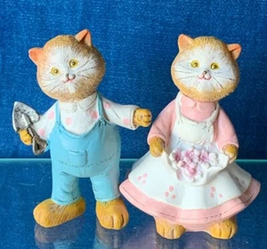Vintage Primitive KITTY CUCUMBER & MR FARMER Dolls Figurine CAT Set of 2 ❤️m9 - Picture 1 of 9