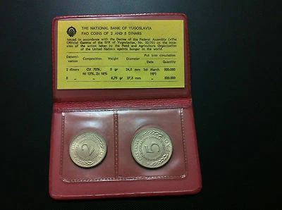 YUGOSLAVIA- THE NATIONAL BANK OF YUGOSLAVIA 1970 - FAO COINS OF 2 AND 5 DINARS  - Image 1 of 4