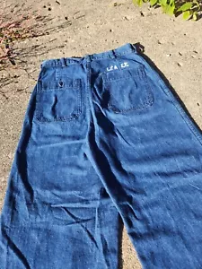 Salopette jeans US Navy USN Sailor seconda guerra mondiale blu denim bottone mosca anni 40 28 x 29,5 anni 50 - Foto 1 di 12