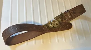 Harley Davidson Wings Solid Brass Buckle With Leather Tooled Belt - Picture 1 of 9