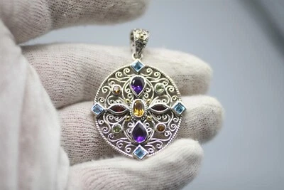 Robert Manse Sterling Silver 18 K GOLD Multi Color Gemstone Pendant P3 - Image 1 of 4