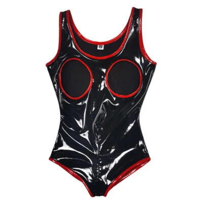 Women Faux Latex Bodysuit Wet Look Jumpsuits Sexy Erotic Hollow Out Clubwear - image 1 of 4