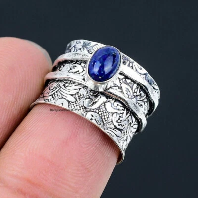 925 Sterling Silver Lapis Lazuli Spinner Women's Thumb Designer Boho Ring SP4097 - Image 1 of 4