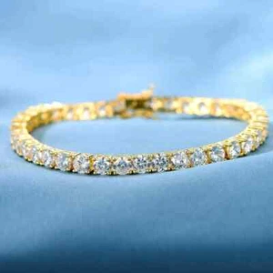 4Ct Real Moissanite Women Tennis Bracelet 14k Yellow Gold Plated 7.5" Silver - Picture 1 of 3