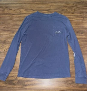 Vineyard Vines Navy Whale Logo Pocket Long Sleeve Navy Shirt Youth L Kids 16 - Picture 1 of 6