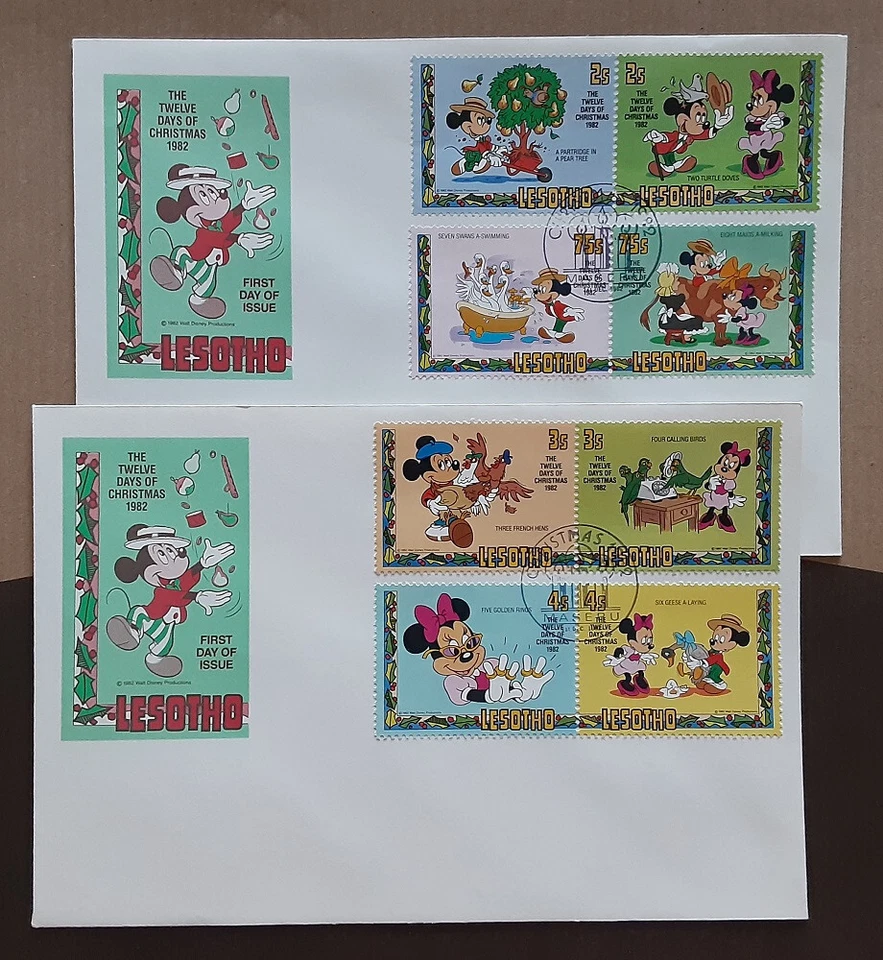 LESOTHO 1982 Two Cacheted FDC Disney Christmas Days 3403 - Image 1 of 1
