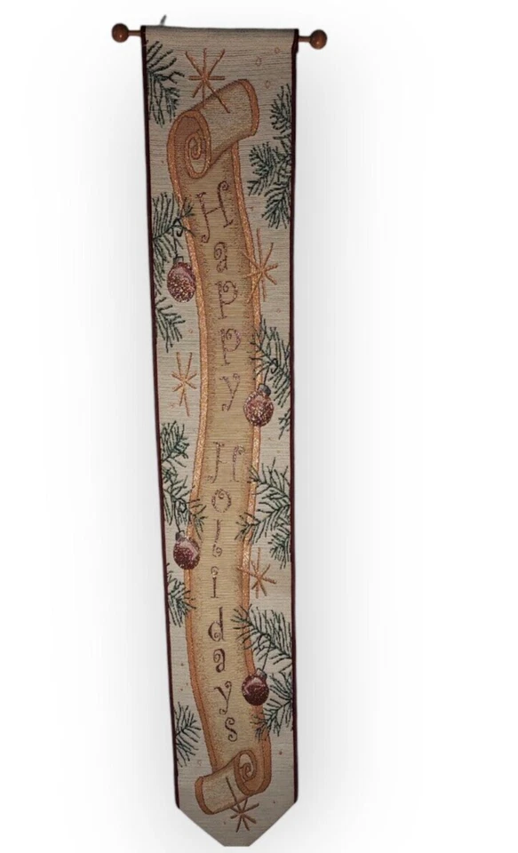 Tapestry Christmas Bell Pull Wall Hanging Sparkle Multicolor Happy Holidays - Image 1 of 4