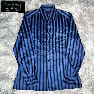 Vintage STEFANO RICCI for Galtrucco Italy Blue Silk Striped Button Shirt 16/41
