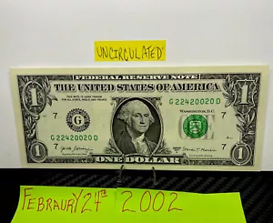 One Dollar Birthday Note February 24 2002.Fancy Serial Number Uncirculated. $1 - Picture 1 of 18