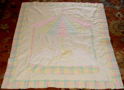 Edredón manta cuna pastel caballo carrusel bebé vintage hecho a mano 36" x 46" Foto 1 de 4