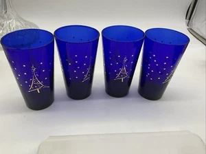 Culver Glaswaren 4er Set Kobaltblau Weihnachtsbäume und Sterne 16oz - Bild 1 von 5