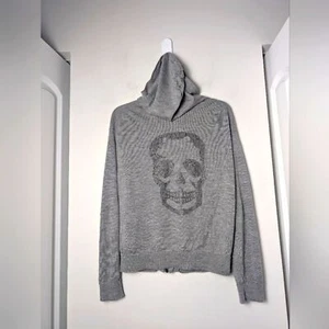 Zadig & Voltaire Studded Hoodie Full Zip Gray Merino Wool Sixtine Skull Degrade - Picture 1 of 8