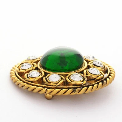 Broche CHANEL Gripois Círculo Calado Tipo Prendedor Vidrio Verde Estrás Para Mujer Foto 1 de 4