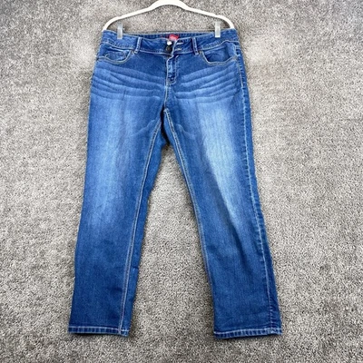 Pantalones de mezclilla rectos al tobillo ELLE Paris para mujer 12 bigotes azules tiro medio lavado Foto 1 de 4