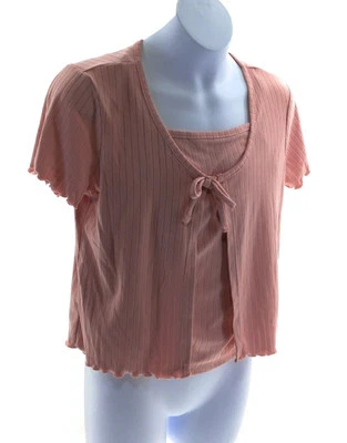 Self Esteem Girl's Casual Short Sleeve Blouse Pullover Round Neck Color Pink - Image 1 of 4