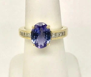 3.65 ct Oval Cut Tanzanite & Diamond Engagement Ring Real 14k SOLID Yellow Gold - Picture 1 of 10