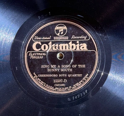 Columbia 15507D GREENSBORO BOYS Song Of The Sunny South  Country 78rpm 1930 EE+ - Image 1 of 4