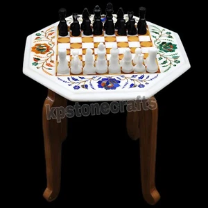 12"x12" Jasper Stone Inlaid White Marble Chess Board Table Top | Handmade makran - Picture 1 of 10