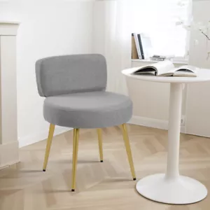Grey Linen Vanity Stool Dressing Table Accent Chair Makeup Chair with Backrest - Picture 1 of 17