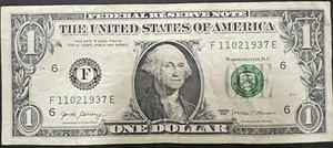 $1 FANCY SERIAL NUMBER BIRTHDAY OR ANNIVERSARY NOTE FOR NOVEMBER 2, 1937 - Picture 1 of 3