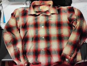 50s SANDY MacDONALD Maroon Black Wht SHADOW PLAID Loop Collar ROCKABILLY S or M - Picture 1 of 3