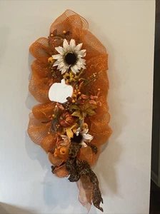 Handmade Autumn Door Swag with Orange Bow and Fall Foliage - Picture 1 of 3