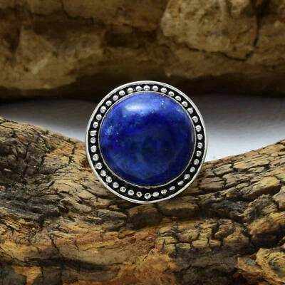Sottile Blu Lapislazzuli Gemma 925 Argento Sterling Handmade Anello Tutti Misura - Immagine 1 di 3