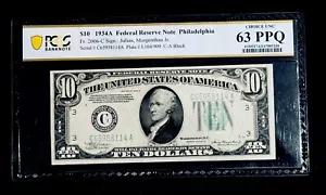 FR. 2006-C $10 1934-A Federal Reserve Note Philadelphia PCGS Choice UNC 63PPQ - Picture 1 of 2