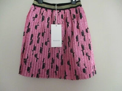 605 美元古驰女孩蝴蝶结打褶丝绸和 Lurex 金属色中裙尺寸 5 全新带标签 — 第 1/4 张图片