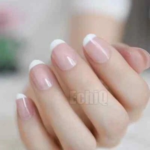 False FAKE french white Nails oval medium Manicure Acrylic women girl glu stick - Picture 1 of 3