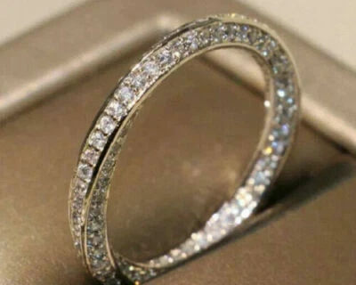 Real 14K Solid White Gold Infinity Twisted Round Cut Cubic Zirconia Wedding Band - Image 1 of 4