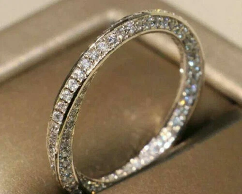 Обручальное кольцо из чистого белого золота 14 карат с круглым цирконием витой круглой огранки Infinity - Изображение 1 из 4