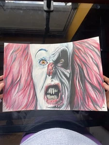Pennywise IT Tim Curry gerahmtes Porträt A3 Originalzeichnung Film Fan Art - Bild 1 von 3