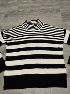 Devotion by Cyrus Women's Black White Striped Knitted Sweater Long Sleeve Size L - Picture 1 of 13