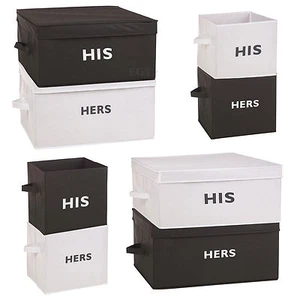 His Hers Foldable Collapsible Fabric Canvas Storage Organiser Bedroom Drawer Box - Picture 1 of 19