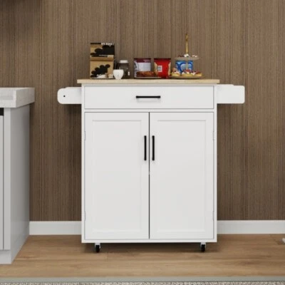 Kitchen Island Rolling Trolley Cart with 1 Drawer & 2 Doors with Storage Racks - Image 1 of 4
