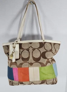 Vintage Coach Signature Legacy Color Block Khaki Gold Leder Schultertasche Handtasche - Bild 1 von 9