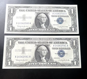 Consecutive $1 Blue seal notes - Picture 1 of 2