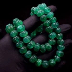 Beautiful Necklace 2 Strand 753.00 Cts Carved Green Emerald Jewelery VK 39 E620 - Picture 1 of 3