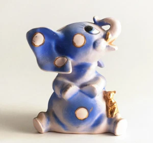 Elephant Coin Bank Purple Polkadot Anthromphic Ceramic Bank - Picture 1 of 10